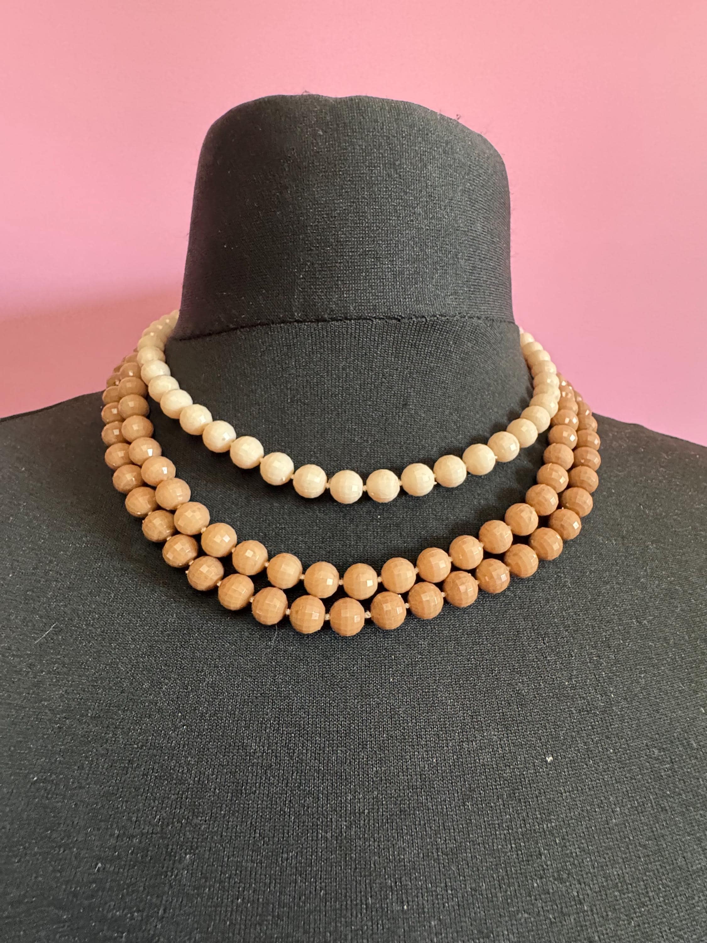 Collier Ras Du Cou Vintage Perles Marron Bois - Longueur 35 Cm - Occasion