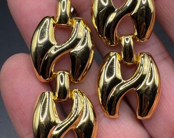 Grande Paire De Boucles D'oreilles Vintage Plaqué Or - Style Rétro Ancien - Occasion
