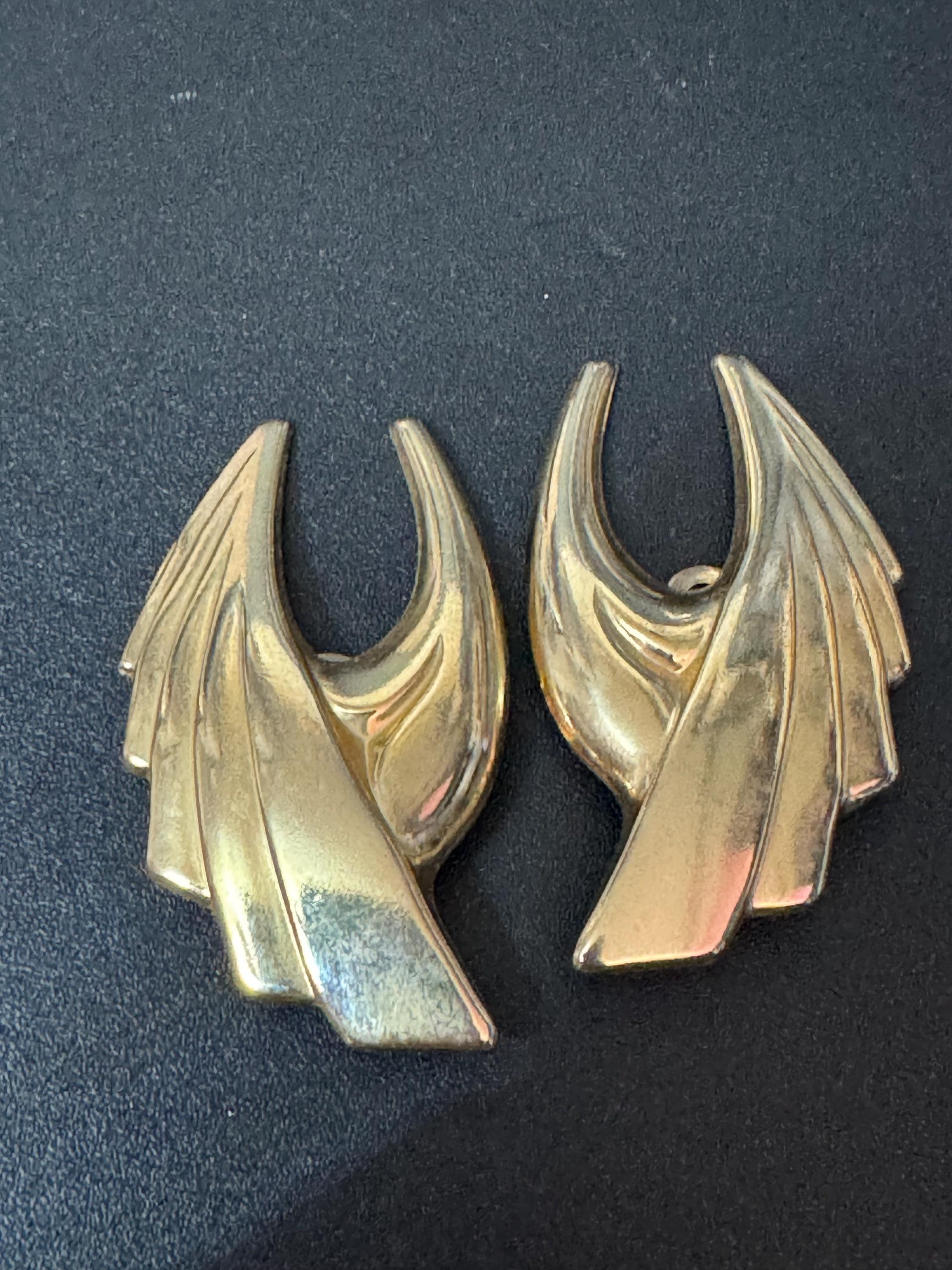 Clips D'oreilles Vintage Art Déco En Métal Doré - Occasion