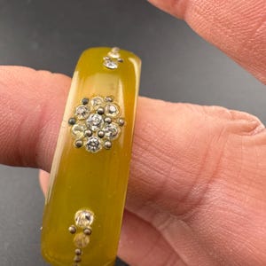 Antique Art Deco Green Celluloid Scarf Ring: Diamanté Bakelite