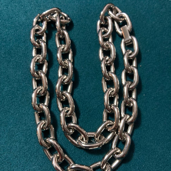 true vintage 90s pristine 46cm chunky silver steel  layering thick cable chain necklace old shop stock