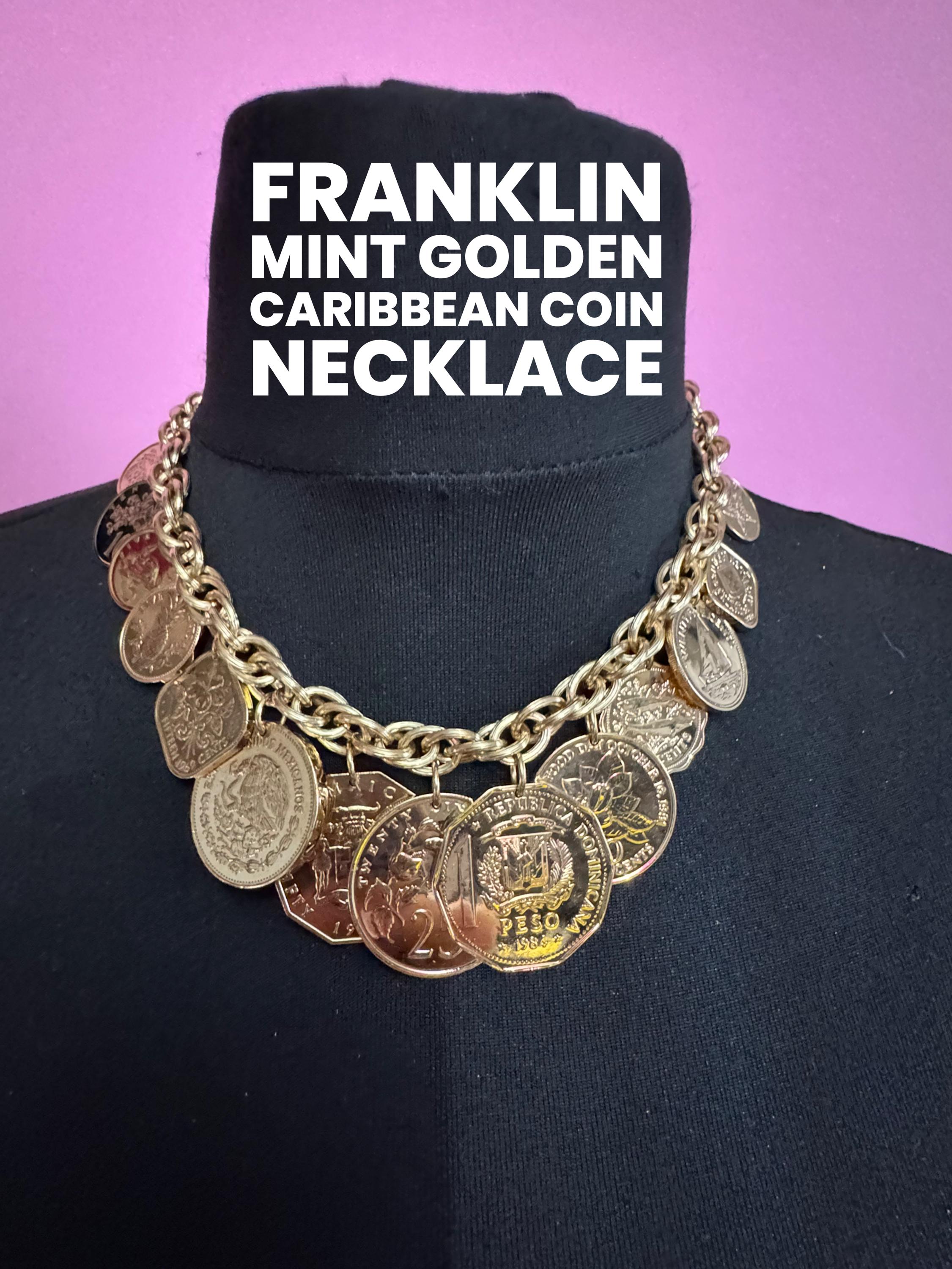 Vintage FRANKLIN MINT Coin Necklaceネックレス Golden Caribbean Coin Necklace: Franklin Mint, Vintage Gold Wide