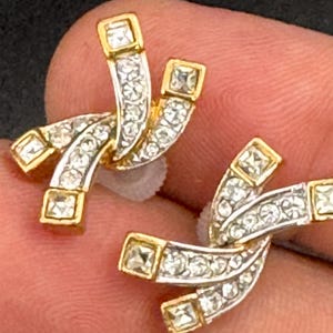 Vintage Signed A&S Attwood and Sawyer Vintage small gold tone diamanté pierced stud earrings