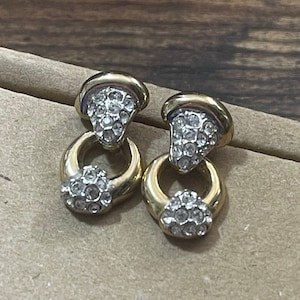 Signed A&S Attwood and Sawyer Vintage gold tone diamanté pierced drop earrings