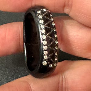 Art Deco Diamanté Scarf Ring: Black Celluloid, 1920s Antique