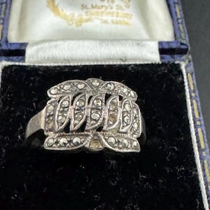 Size N 925 sterling silver marcasite gem set dress ring 4.9 grams