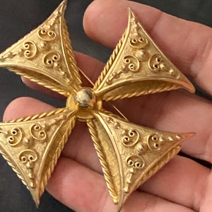 NYC Accessocraft 特大ゴールドトーン マルタ十字コンビネーションペンダント＆ブローチ サイン入り