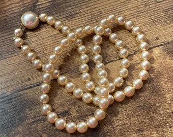 cream glass faux individually knotted pearl necklace medium length 55cm