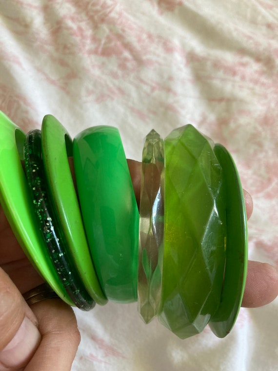 LIME GREEN stack of vintage plastic bangles Gem