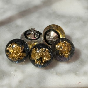 Pack 10 pc Small 12.8mm clear black and gold leaf round dome acrylic domed buttons with metal shank image 2