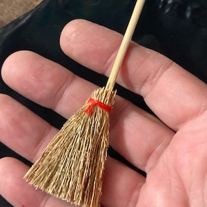 Miniature natural wood and straw witches broomstick Halloween cake topper decoration scenery dolls
