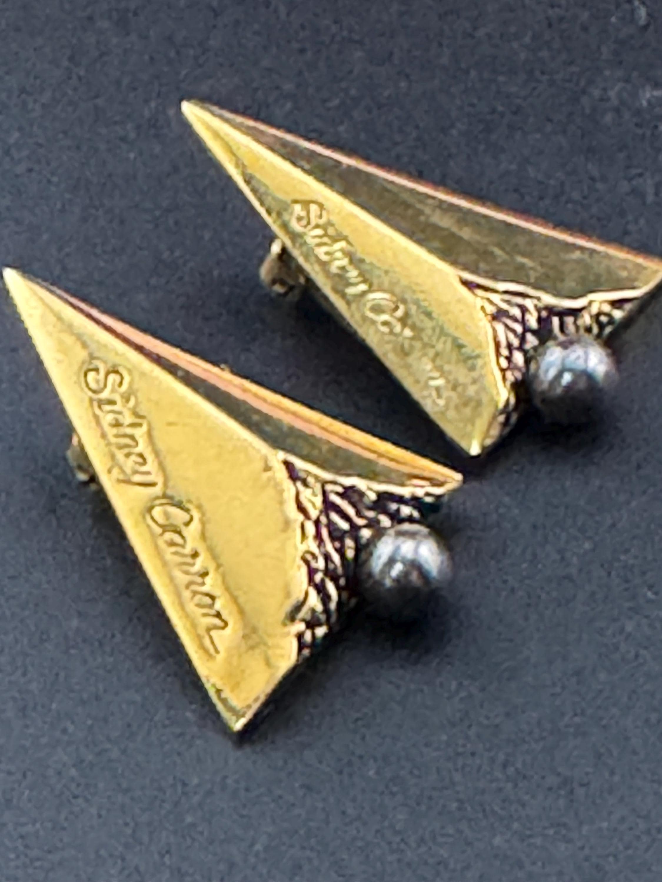 Boucles D'oreilles Vintage Sidney Carron - Bicolores Argenté Et Doré, Clips, Signées, Occasion