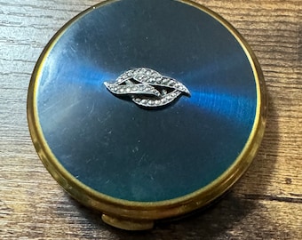 Marineblaue Emaille-Puderdose im Art-déco-Stil | Markasit-Etui | Sammlerstück aus den 1950er Jahren