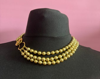 KJL beige Pearl Beaded Necklace, multistrand glass vintage
