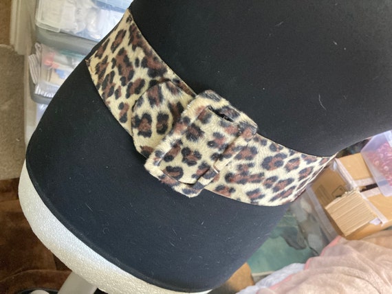 Retro Faux fur wide leopard print black elastic c… - image 2