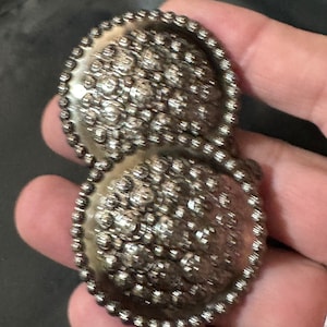 True vintage oversized Etruscan Silver metal 4cm round disc button earrings genuine period old shop stock