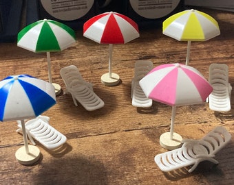 1 x Miniature beach parasol sunbed lounger cake topper decoration dollshouse