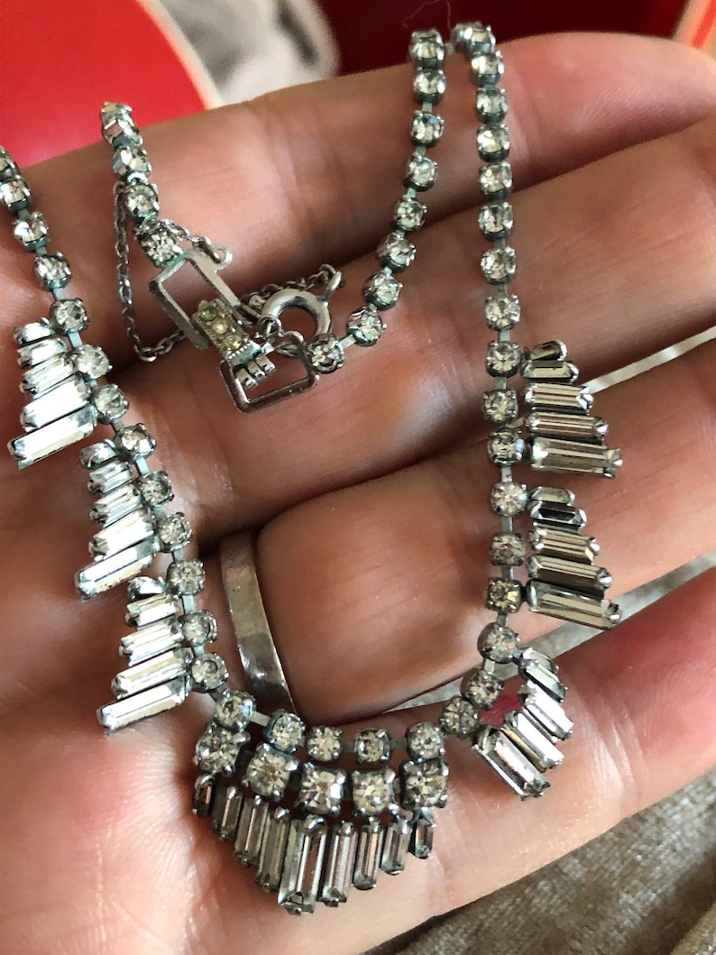 Vintage Art Deco Diamant\u00e9 and Paste Green Necklace