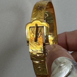 Vintage English Rolled gold etched floral bangle 15mm at widest