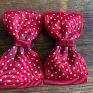 Vintage Red Polka Dot Grosgrain Ribbon Bow Shoe Clips