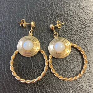 hoop drop earrings with faux pearl round gold earrings