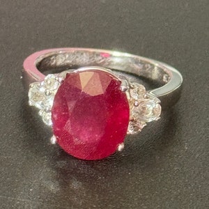 UK Size P.5 raspberry red gemstone oval cocktail dress ring 925 sterling silver tggc