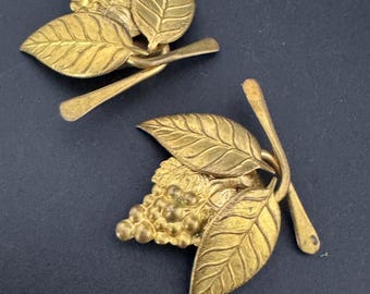 Czech Brass Dress Clips: Grapes and Leaves art deco