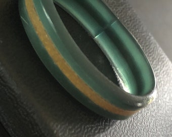 Art Deco Celluloid Early Plastic Scarf Ring Dark green Gold tone band Bakelite