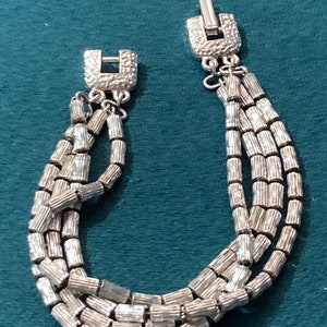 Vintage modernist silver tone multistrand beaded chain link bracelet