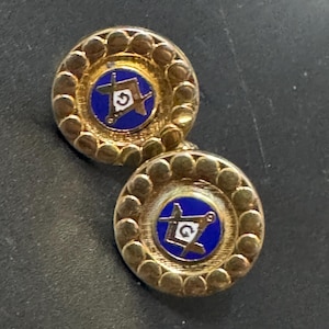 Masonic Vintage Brutalist 1960s 1970s modernist chunky men’s gold tone round cufflinks
