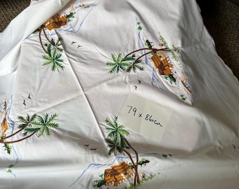 Embroidered tropical palm tree Tablecloth: Chinese Oriental Boat Scene - 79x86