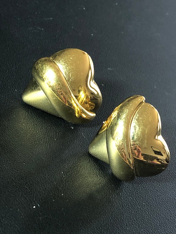 Buy Signed MONET Gold Tone Heart Shaped Clip on Earrings Online in
