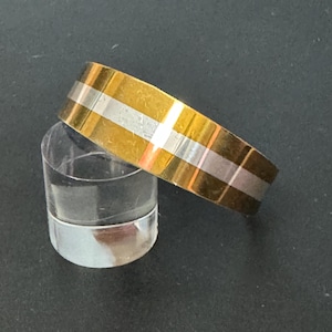 Vintage 1979s LILLIAN VERNON 925 Sterling Silver Inlay Vintage 2 Tone Cuff  bangle Bracelet 15.7 grams modernist abstract design 1976 brass