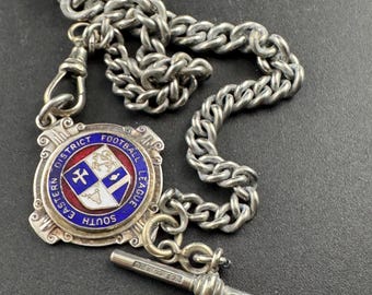 Vintage Albert Watch - Antique Albo Silver Chain With Fob | 32Cm | Birmingham | N C Reading Co