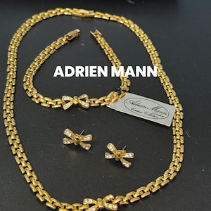 ADRIEN Mann boxed gold plated rhinestone panther link jewellery set necklace bracelet and earrings