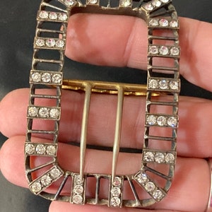 Antique Georgian 1800s 1700s 2 prong Claw Set Clear Glass Diamante Belt Buckle paste rhinestone  Bridal Wedding Sash Adornment Fitting