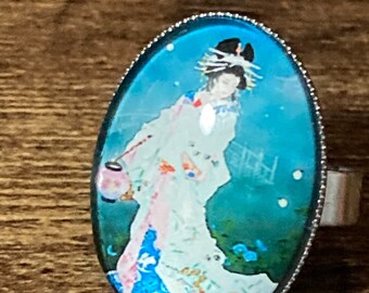 geisha girl ring, Japanese adjustable fit blue