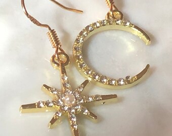 Orecchini Pendenti Con Perle E Strass A Stella E Luna - Gioielli In Lega Per Donne E Ragazze, Ideali Per Matrimoni E Feste - 3