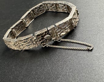 シルバー925 オープンワークブレスレット 925オープンワークパネルブレスレット、ヴィンテージスターリング