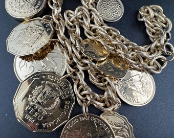 Vintage FRANKLIN MINT Coin Necklaceネックレス Golden Caribbean Coin Necklace: Franklin Mint, Vintage Gold Wide