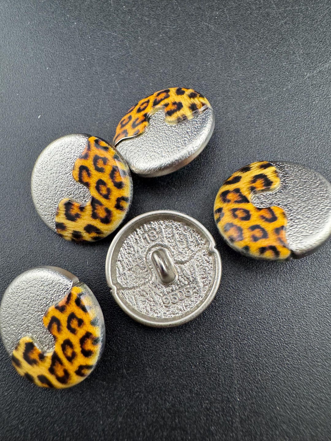 18mm Leopard Print Buttons, Silver Metal and Brown Acrylic ( Set of 5 ...