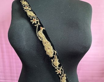 For repair ladies tie waist ornate zardozi black velvet gold thread work beaded Belt