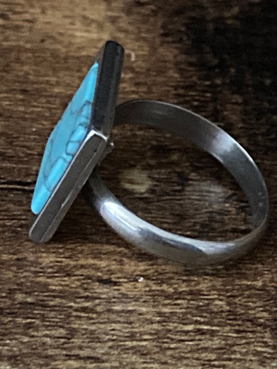 Square Turquoise Blue Marble Stone Tile Silver Dress Ring