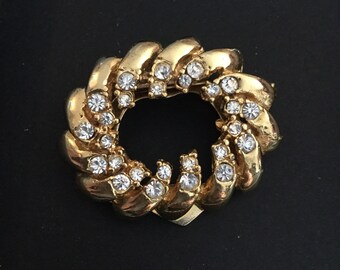 Vintage Retro Gold Tone Diamanté Paste Detailed Scarf Clip