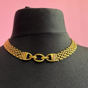Retro 1980s brick panther link gold tone choker necklace 45cm