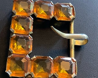 Antique vintage Yellow amber Glass Diamanté Belt Buckle Adornment Fitting