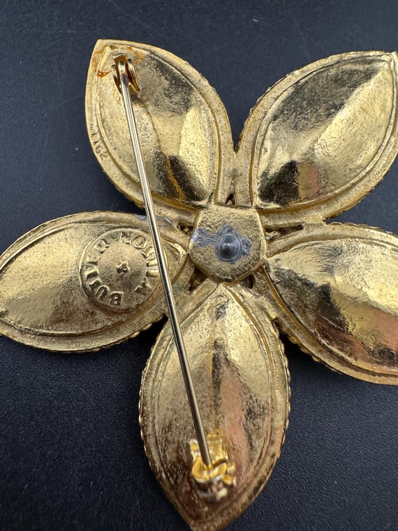 Butler and Wilson Yellow Rhinestone Flower Brooch, Faux Pearl