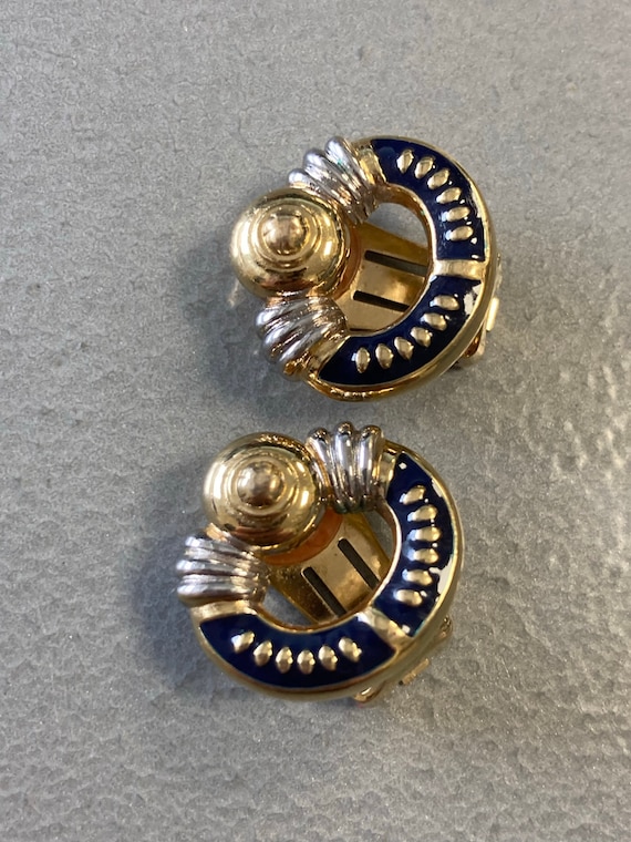 Firmado BURBERRY disenador azul marino esmalte aro plano tono dorado clip en pendientes de tachuelas Etsy Espana