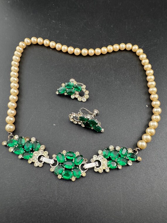 AVON 925 Emerald Rhinestone Jewellery Set: Vintage Pearl Choker