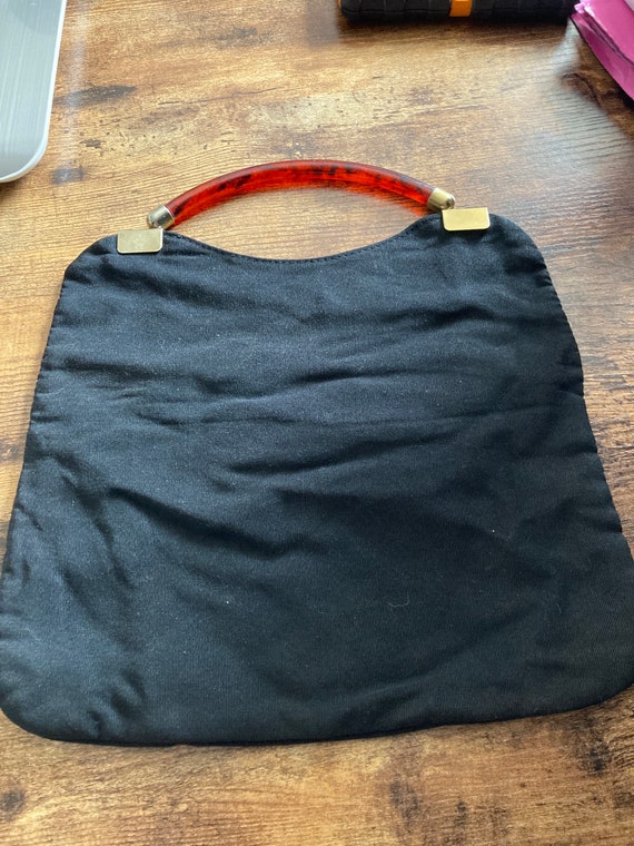 Vintage black grosgrain Evening Bag day Purse Luc… - image 1